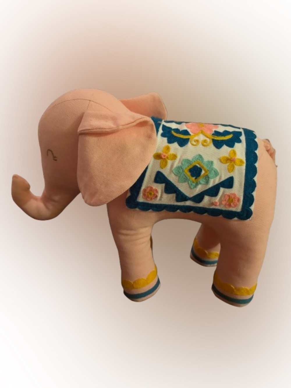 Pink Embroidered Fabric Elephant Plush Pillow